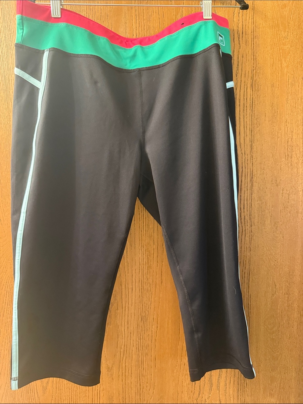 Fila Black Track Capri Pants with Teal and Pink Waistband